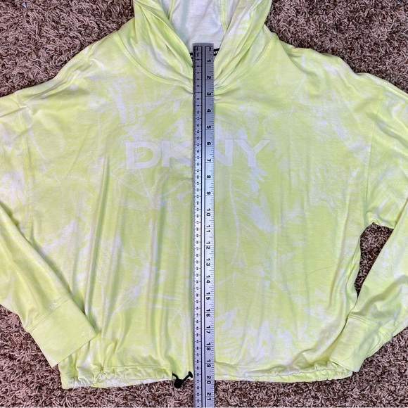 DKNY Sport Pixel Palm Printed Drawstring Waist Hoodie In Sunny Lime Small - Picture 5 of 11